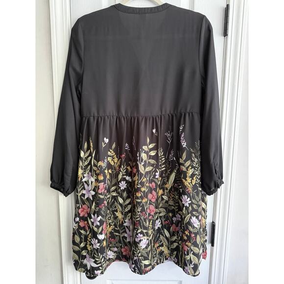 Old Navy Black Floral Lightweight Long Sleeve V Neck Dress size Small - Picture 6 of 6